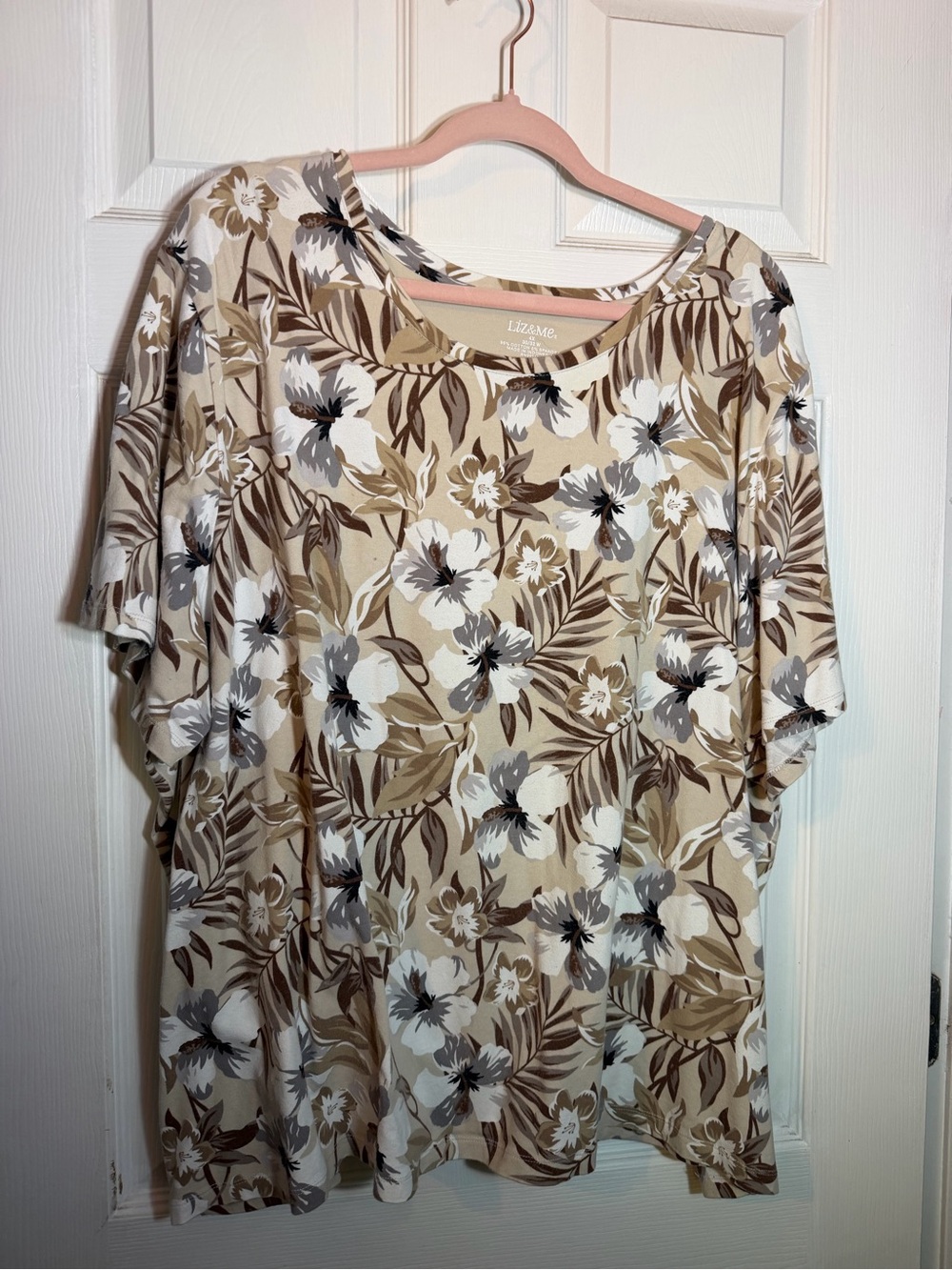 liz & co. Beige Floral Midi Dress with White and Brown Print